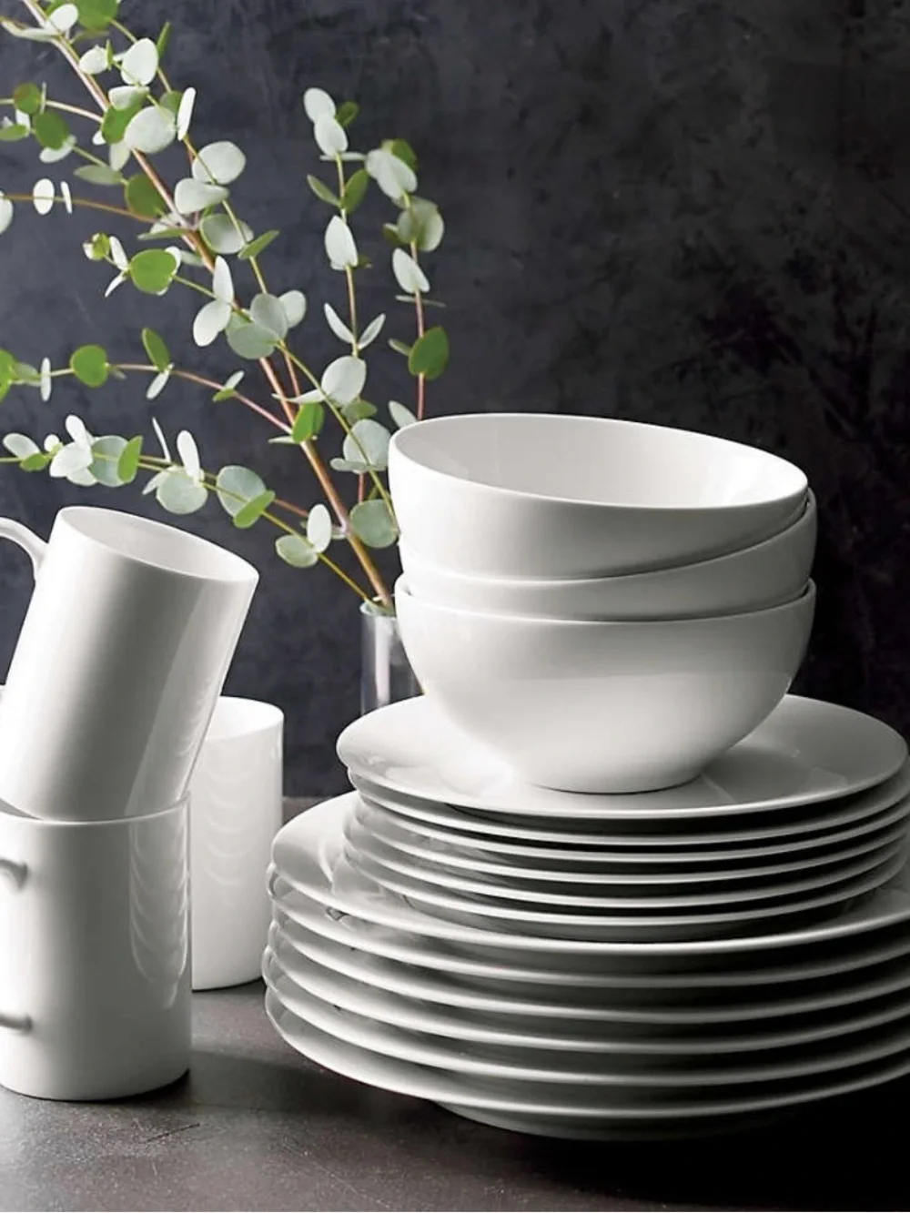 Set of 6 Crate & Barrel Aspen 11-oz. Porcelain Can Mug in white